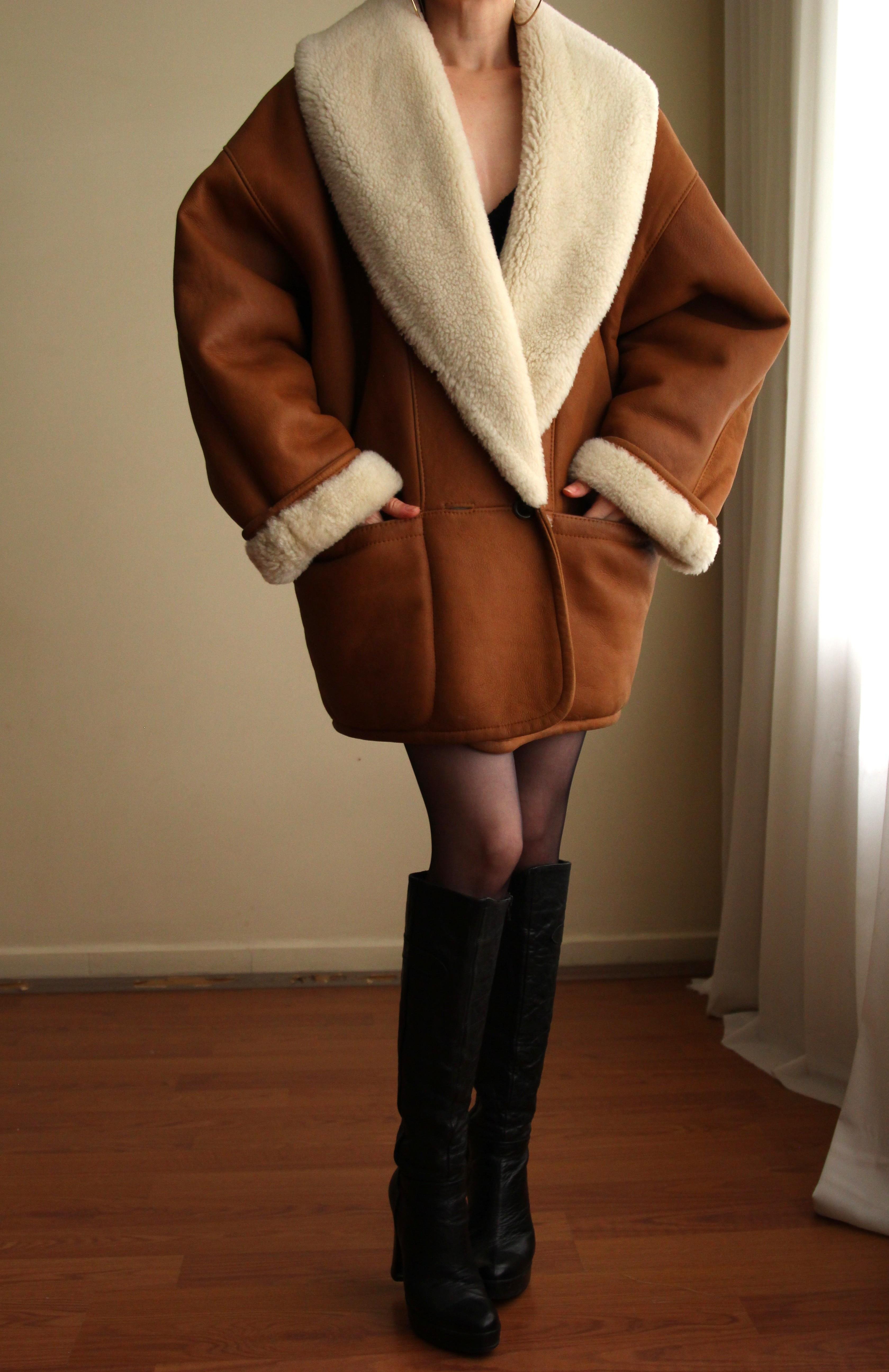 1980s Italian %100 Orjinal Sherling Vintage Nappa Kaban