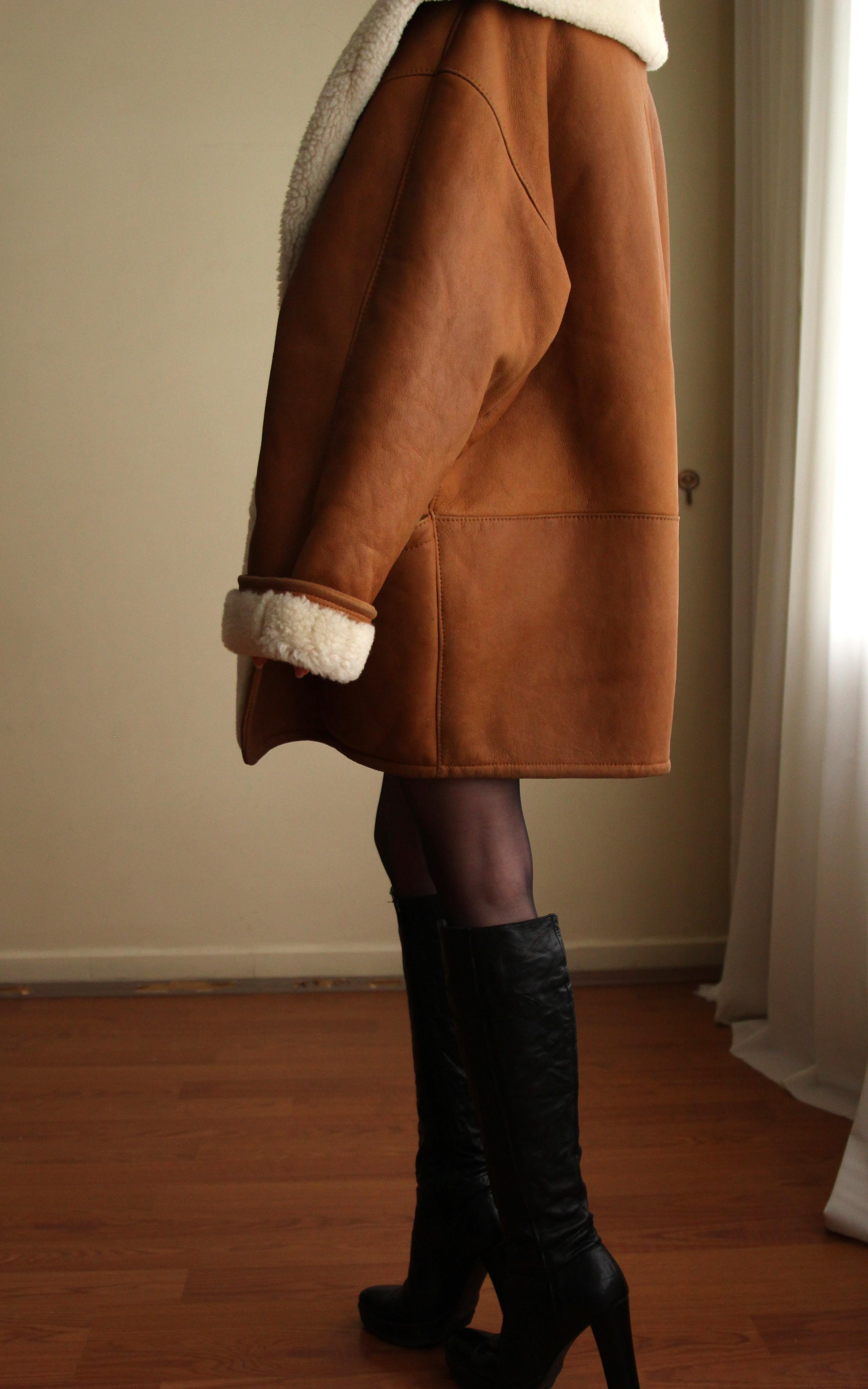 1980s Italian %100 Orjinal Sherling Vintage Nappa Kaban