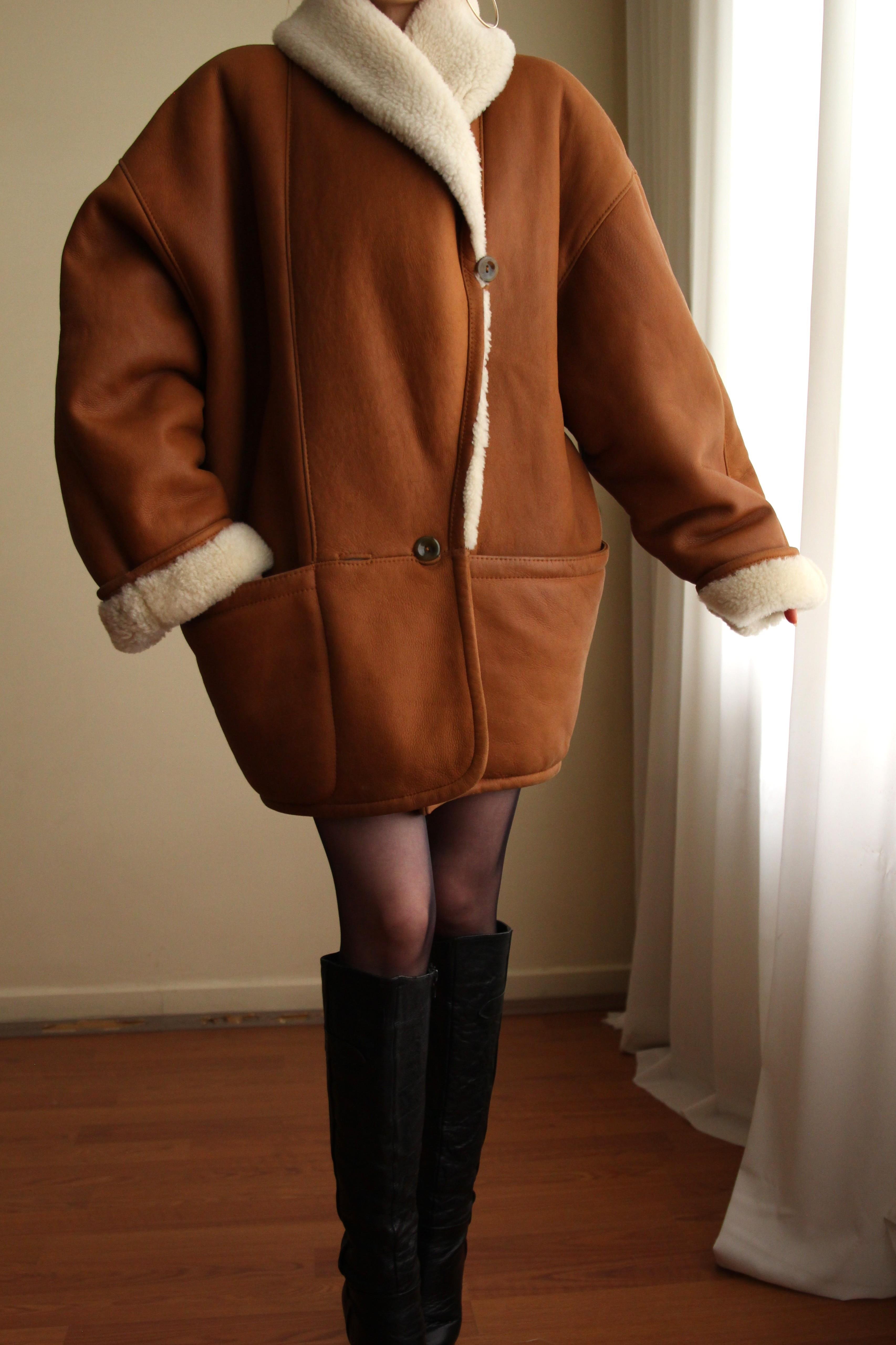 1980s Italian %100 Orjinal Sherling Vintage Nappa Kaban