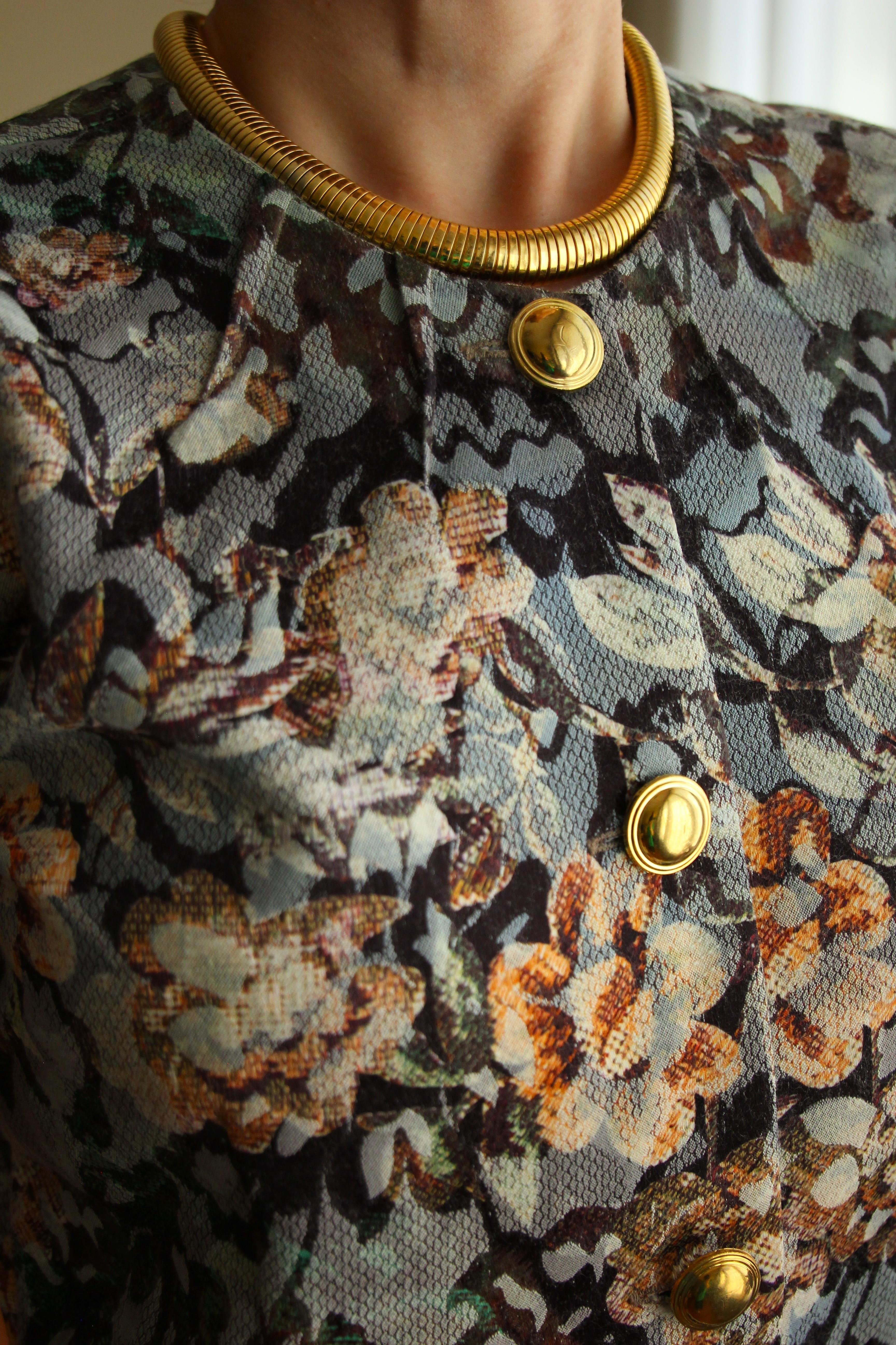 19th Century Interpreted Design Barok Siyah Yeşil Bej Floral Printed Ceket