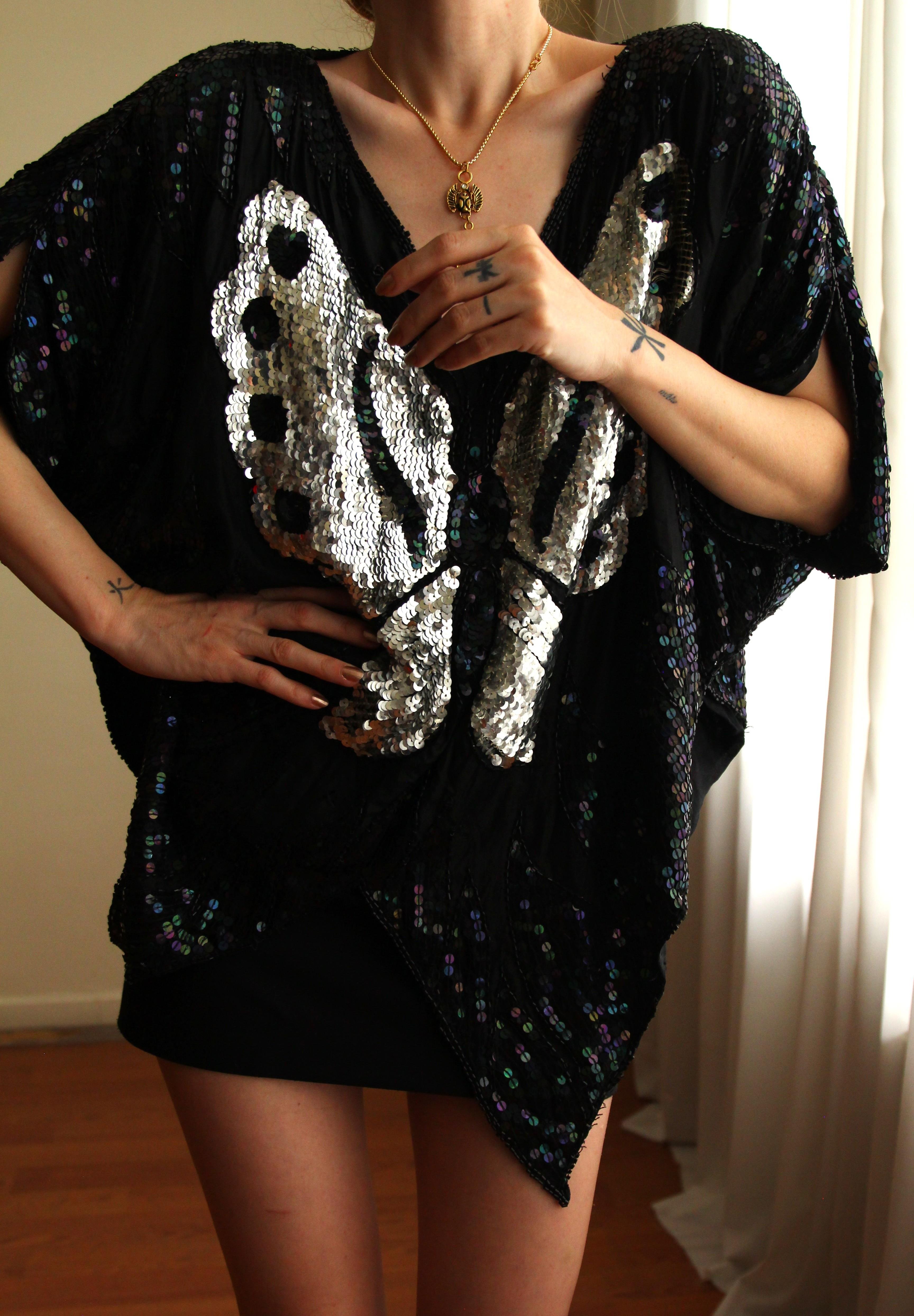 Handmade %100 İpek Indian Payet İşleme Vintage Bluz