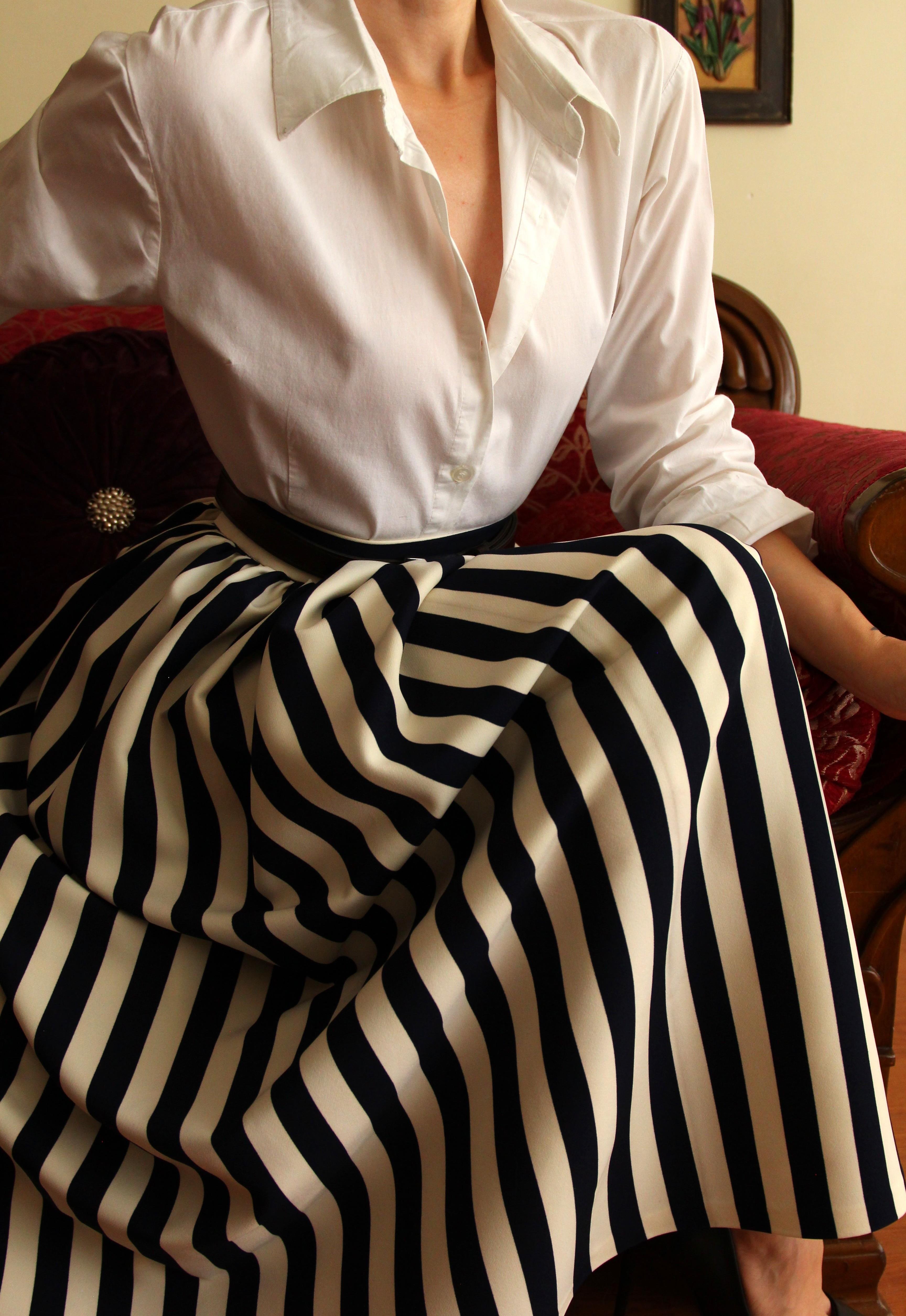 ÖN SİPARİŞ Inspired By Vintage 1960 Style Koyu Lacivert Striped Draped Etek