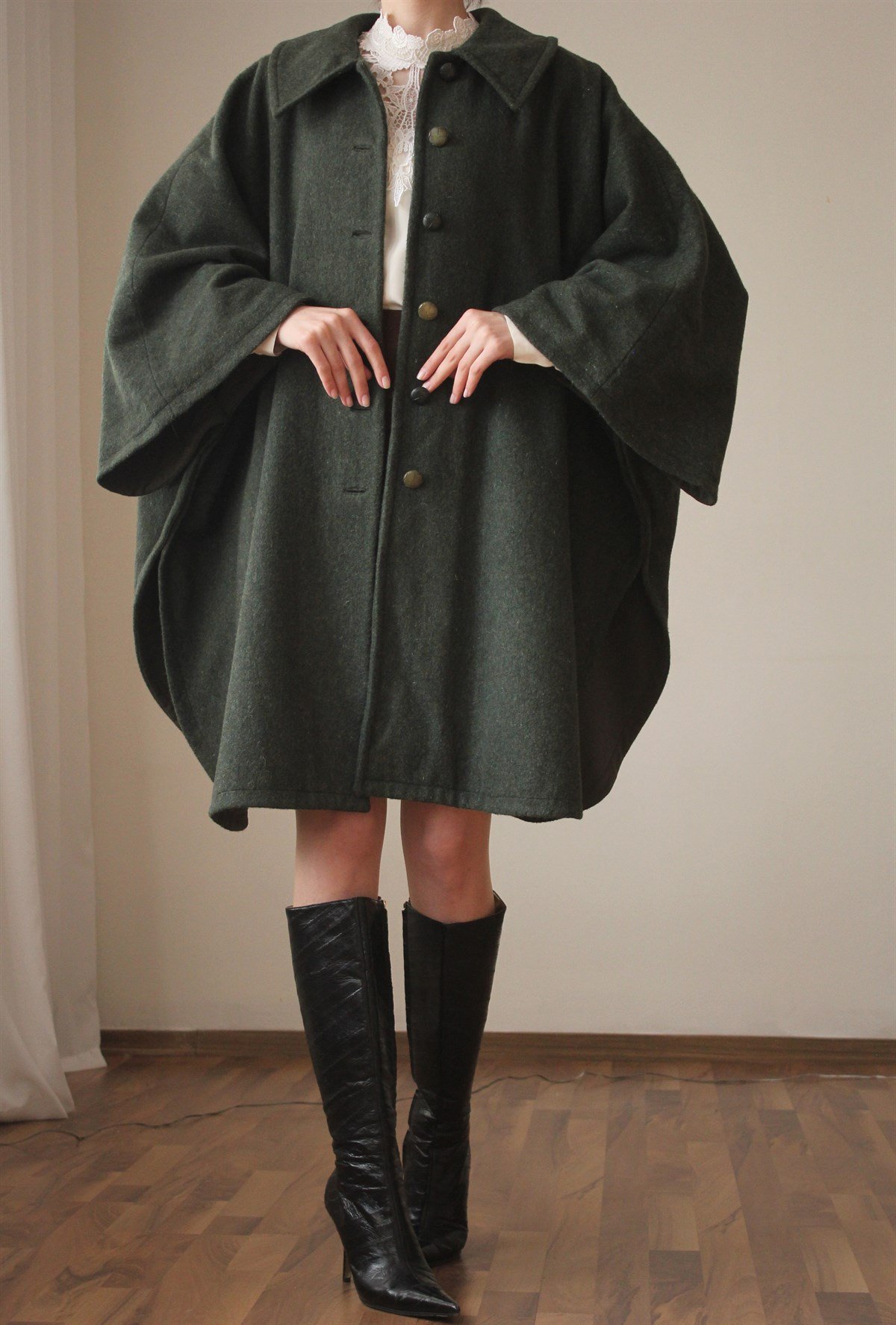 Tailored Haki Vintage Yün Panço