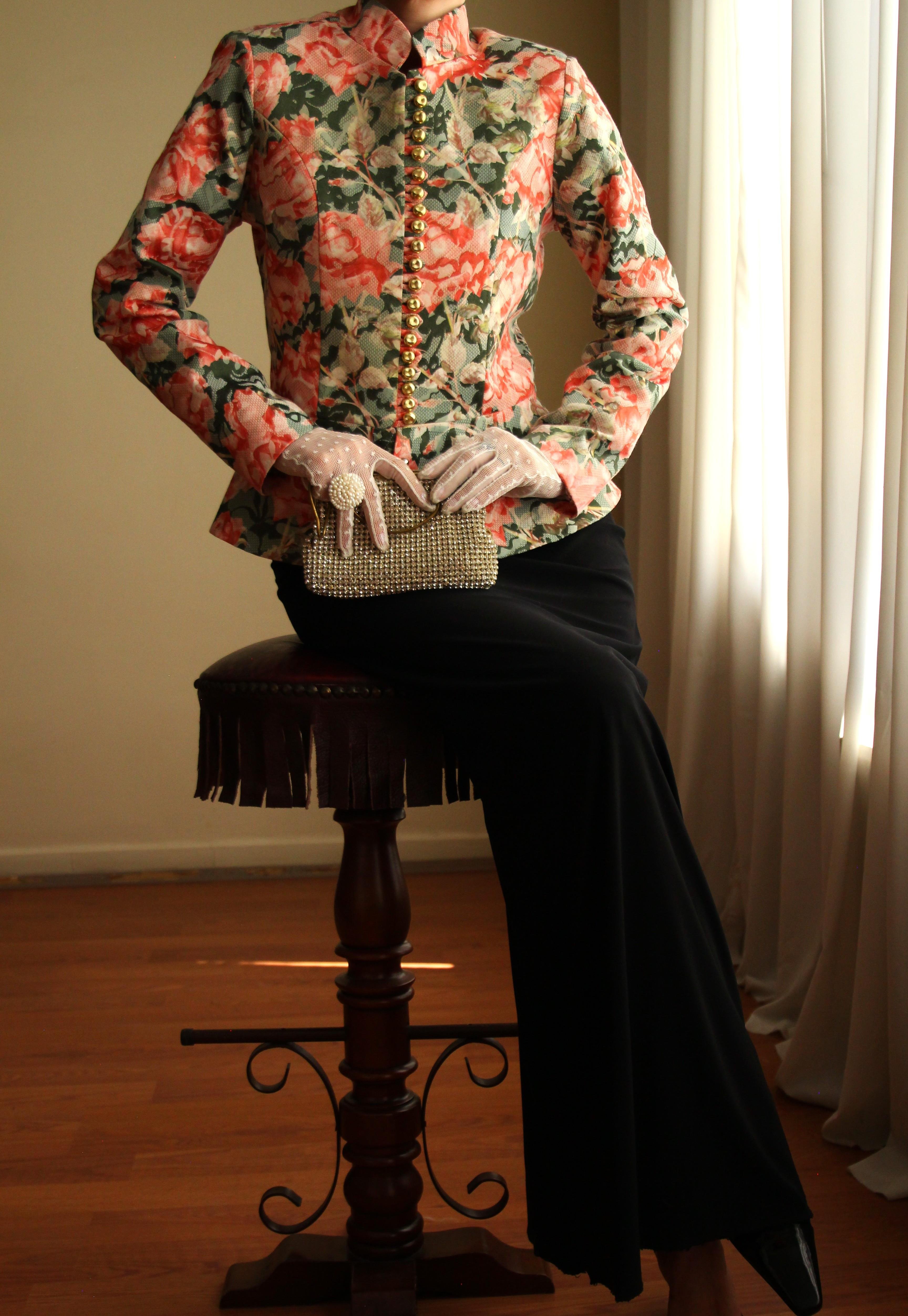 Victorian 19th Century Interpreted Design Volanlı Printed Ceket