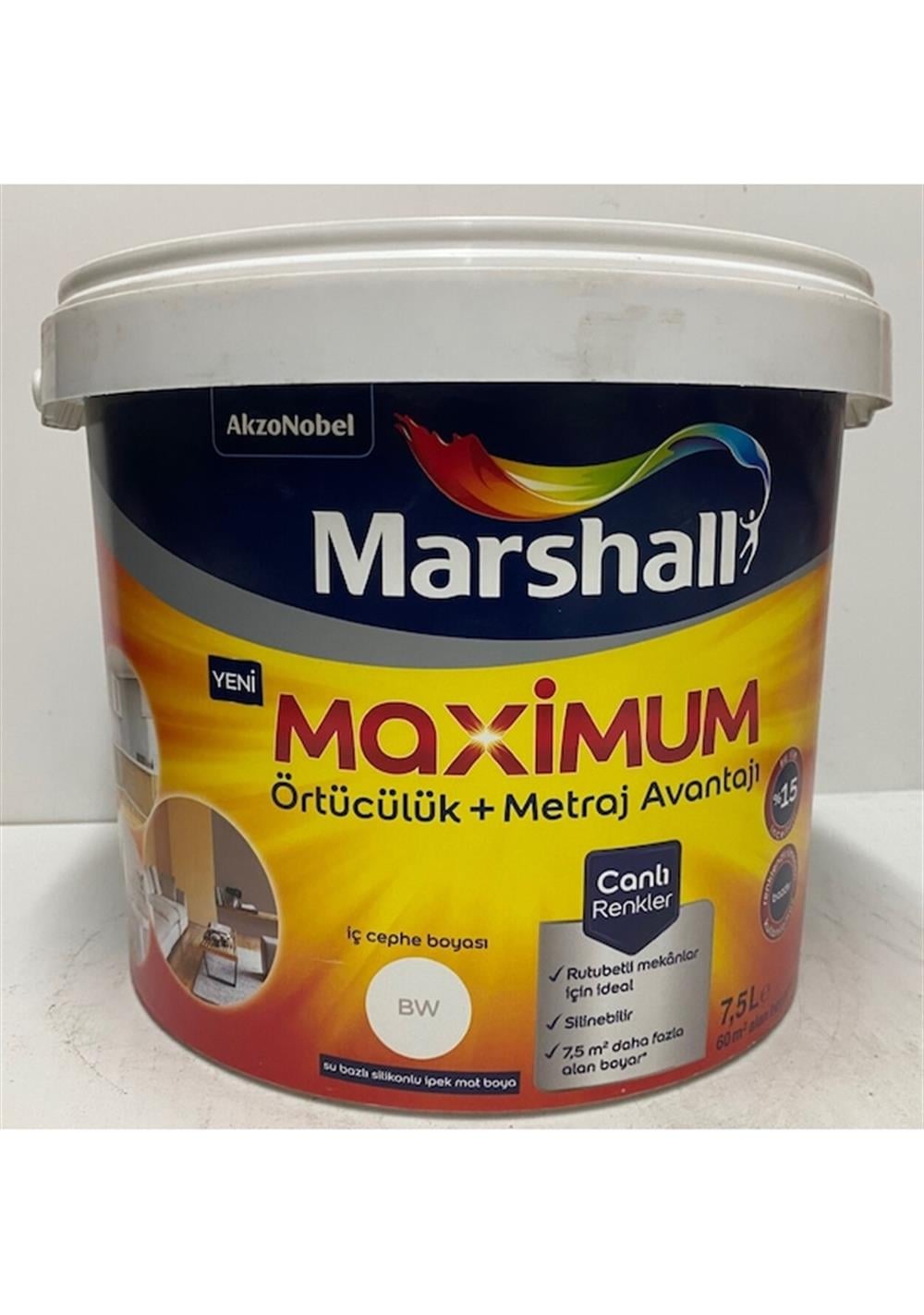 MARSHALLİç Cephe Marshall Maximum Silikonlu İpek Mat Bm Baz 7.5 Lt