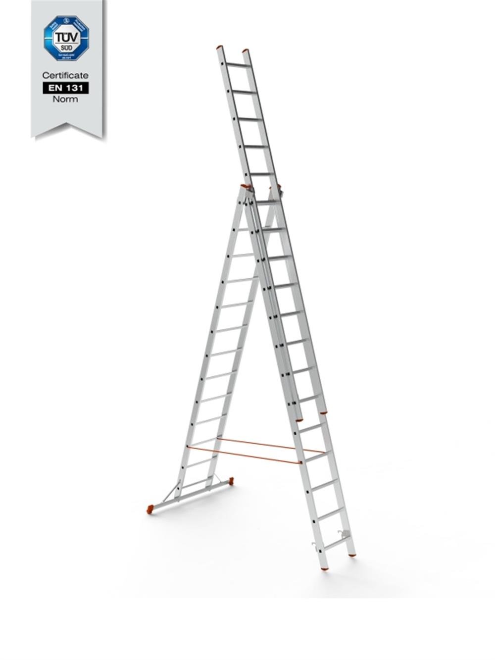 SaraylıMerdivenler Saraylı 3 Kademeli Sürgülü Alüminyum 3X13 Basamaklı Endüstriyel Merdiven A Tipi