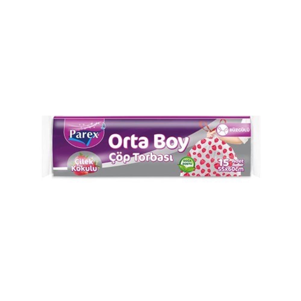 Parex Çöp Torbası Büzgülü Çilek Orta 15 Adet 55x60