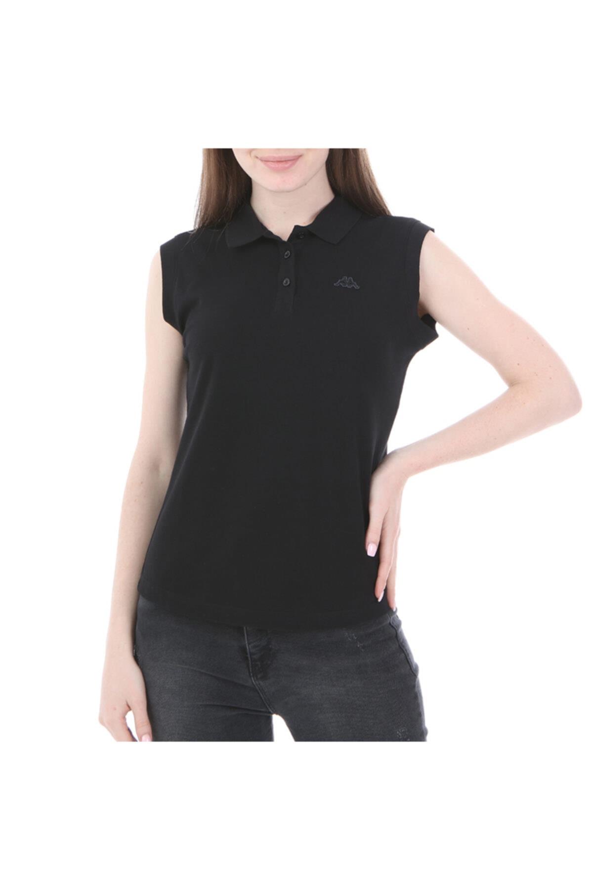 Kappa Kadın Siyah Kolsuz Polo Yaka T-shirt