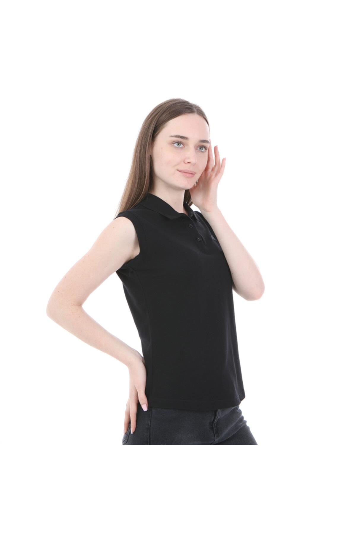 Kappa Kadın Siyah Kolsuz Polo Yaka T-shirt