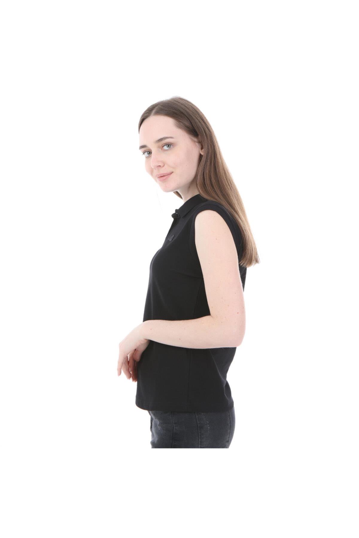 Kappa Kadın Siyah Kolsuz Polo Yaka T-shirt