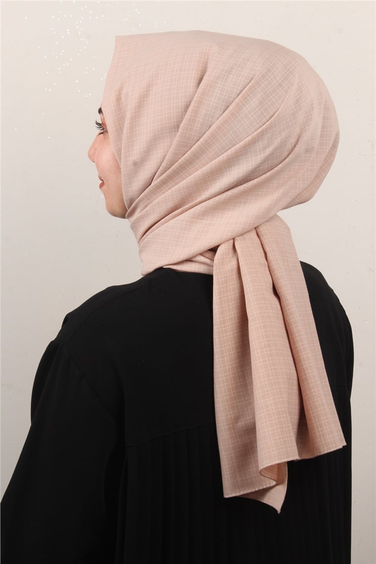 % 100 Cotton Carre Şal 8083-10 Koyu Bej