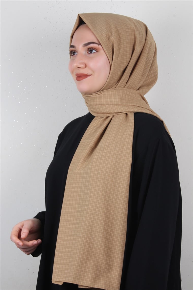 % 100 Cotton Carre Şal 8083-15 Karemel 