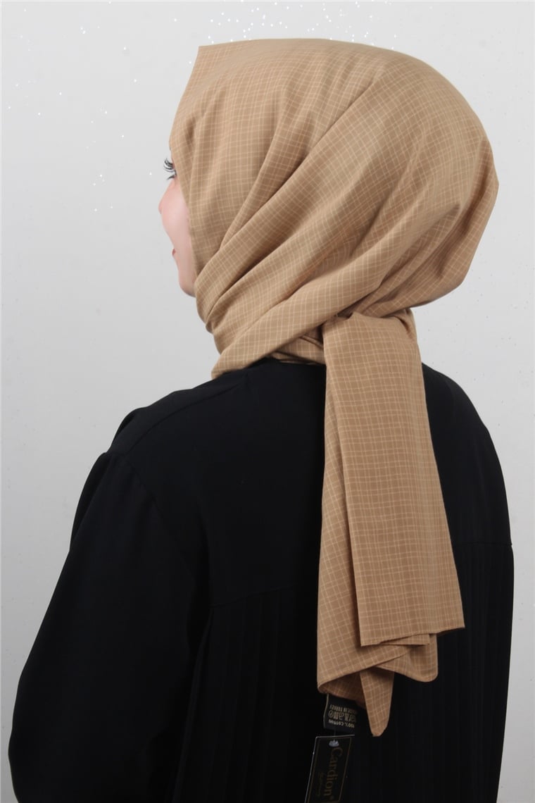 % 100 Cotton Carre Şal 8083-15 Karemel 