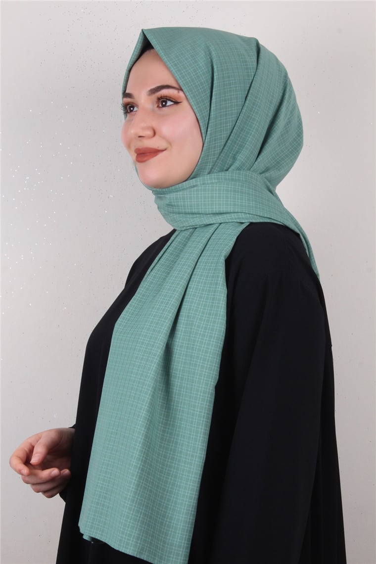 % 100 Cotton Carre Şal 8083-20 Mint Yeşili