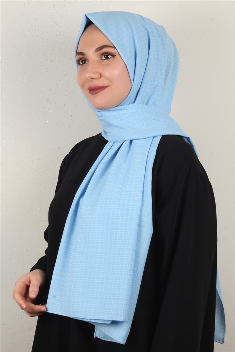 % 100 Cotton Carre Şal 8083-7 Bebe Mavisi