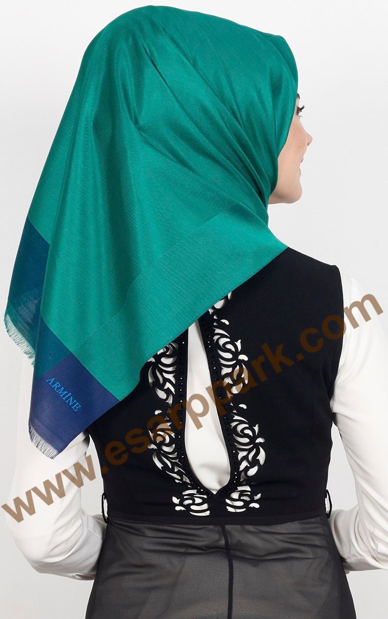 1240-03 ARMİNE İPEK ŞAL EŞARP YEŞİL