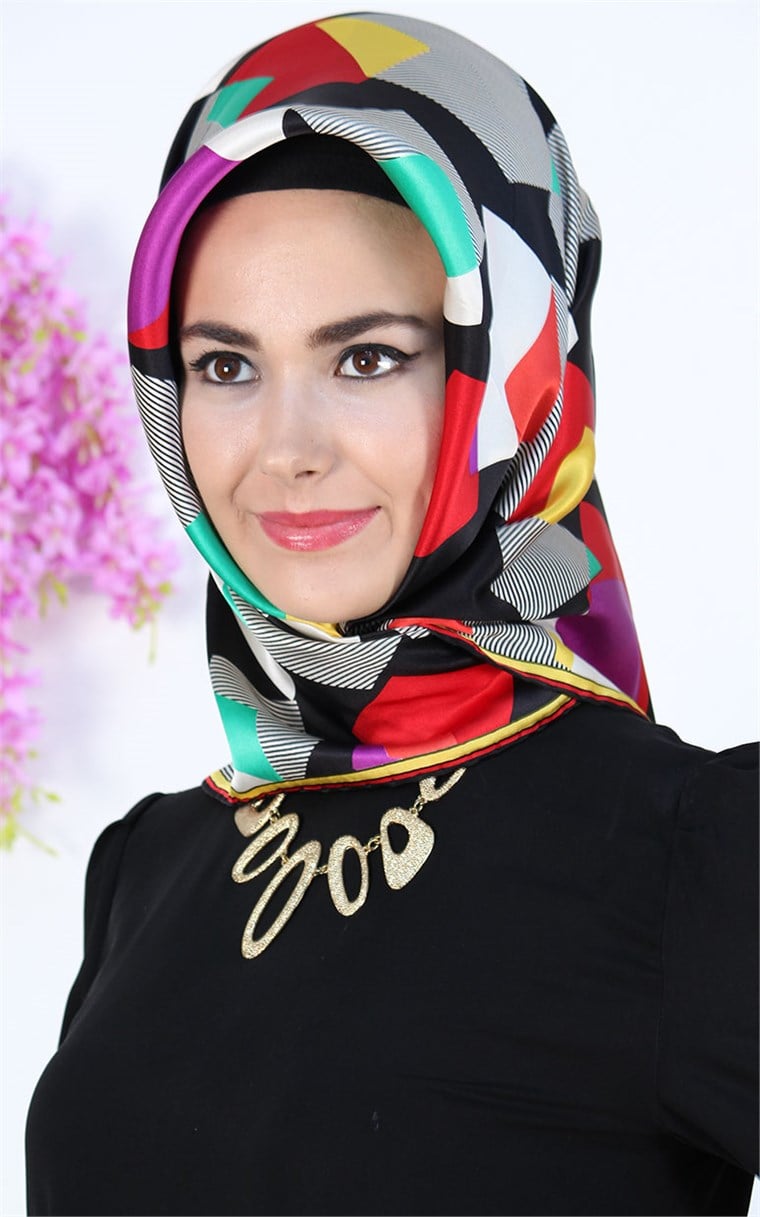 3863-01 ARMİNE İPEK SİYAH KIRMIZI