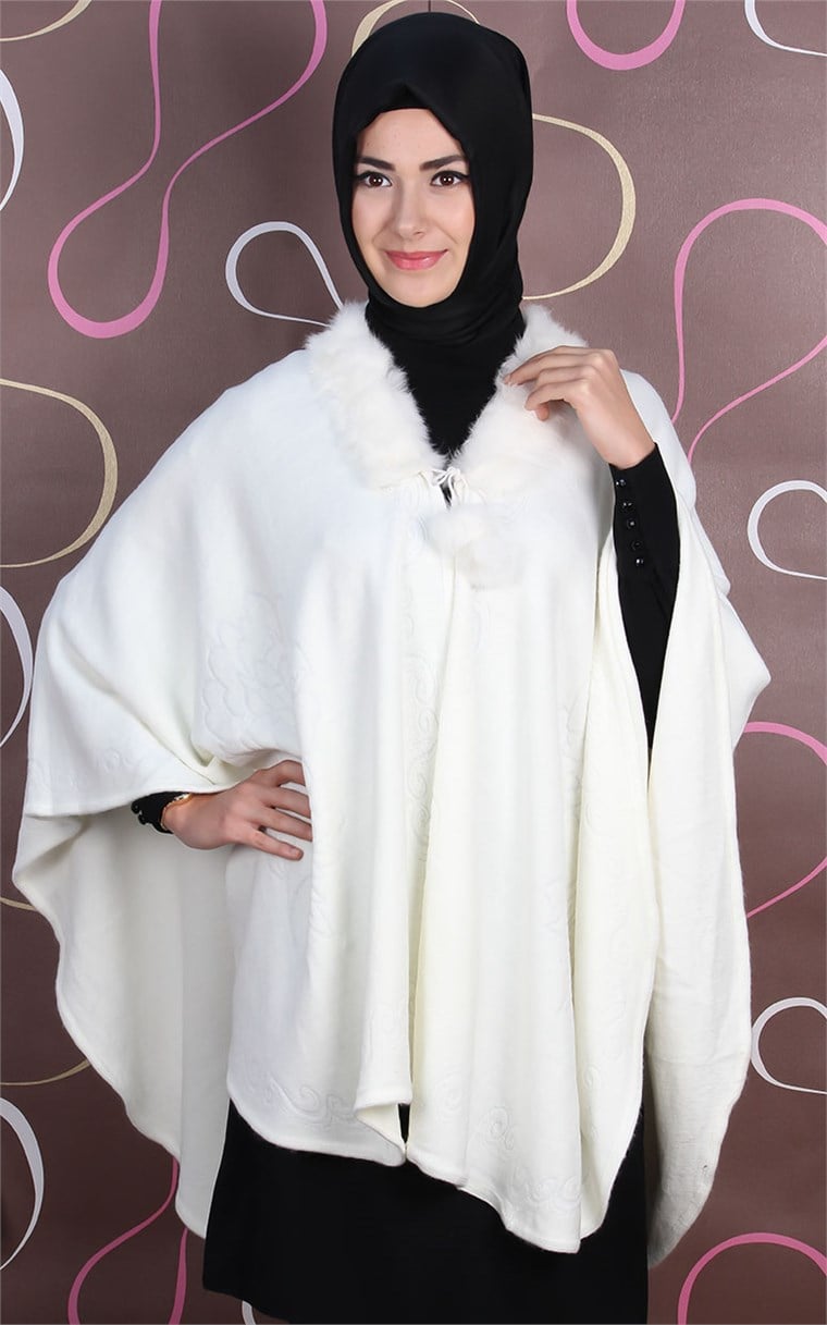 509-0002-02 YELEKLİ PELERİN BEYAZ