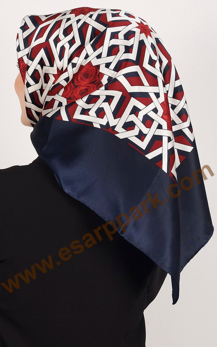 4534-30 ARMİNE İPEK LACİVERT KIRMIZI