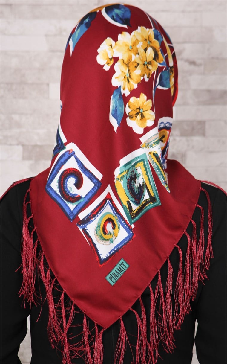 111-0006-02 PİRAMİT PÜSKÜLLÜ EŞARP BORDO 