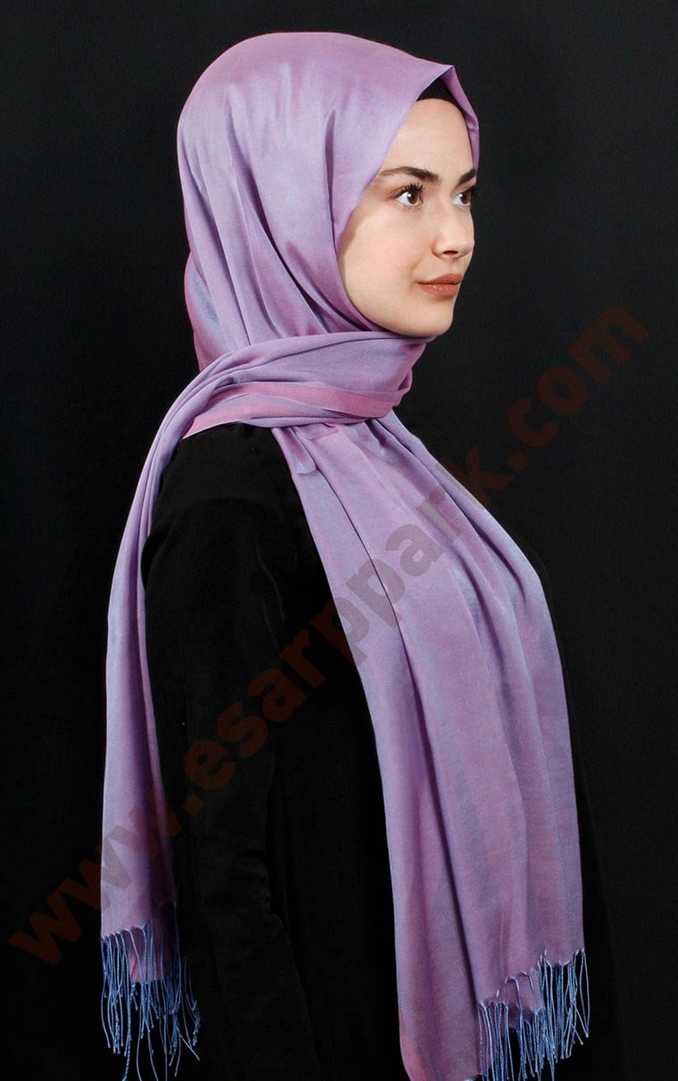 500-0001-15  ÇİFT YÖNLÜ İPEKSİ ŞAL LİLA MAVİ