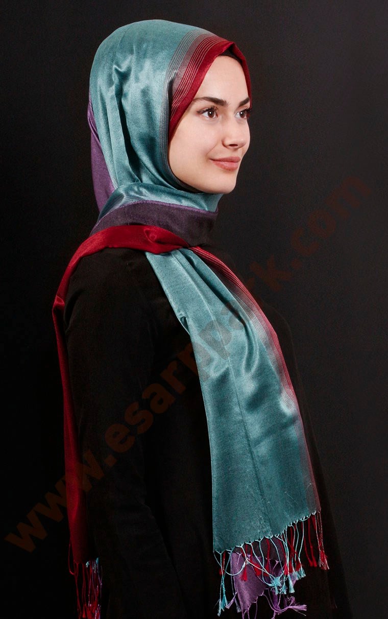 500-0010-12 ÇİFT YÖNLÜ İPEKSİ ŞAL BORDO MAVİ