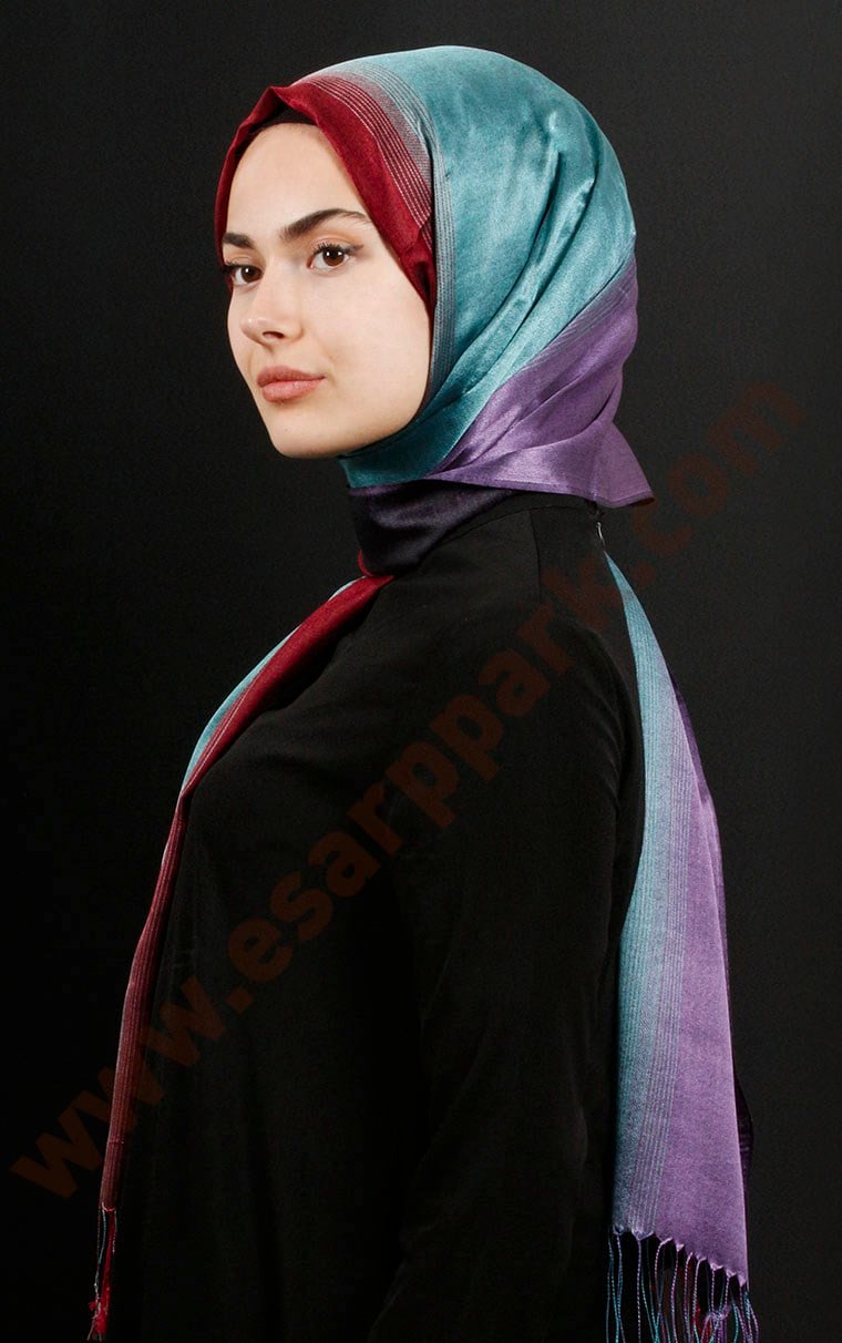 500-0010-12 ÇİFT YÖNLÜ İPEKSİ ŞAL BORDO MAVİ
