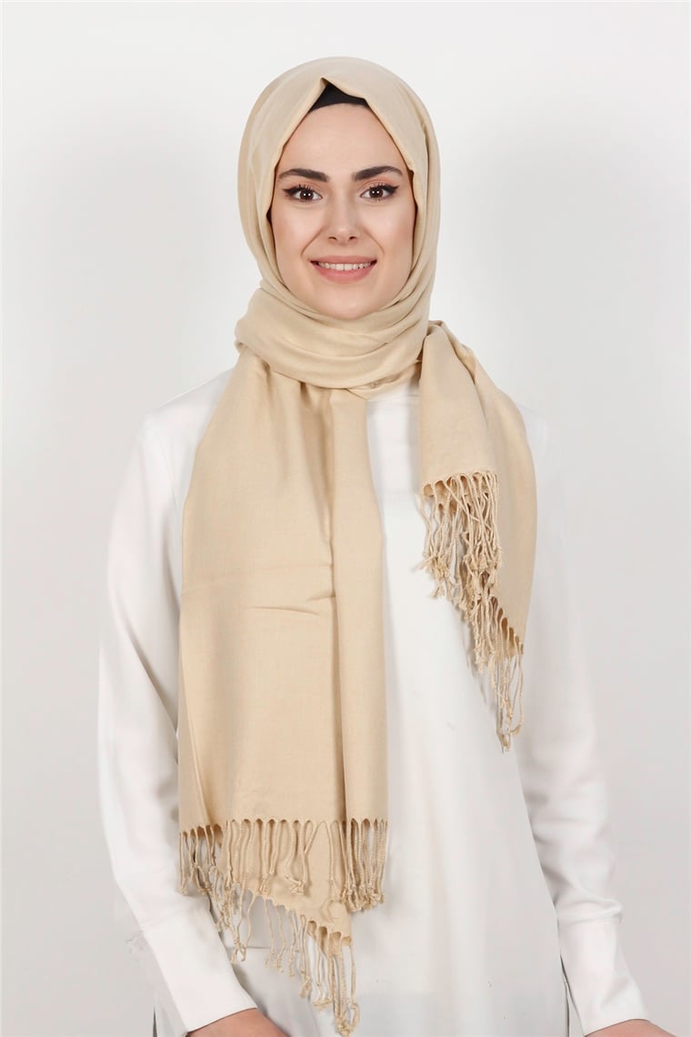520-0001-06 DÜZ PAŞMİNA ŞAL KREM