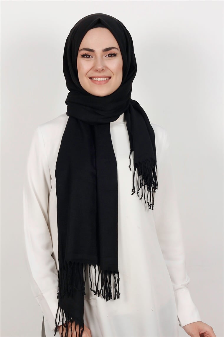 520-0001-19 DÜZ PAŞMİNA ŞAL SİYAH