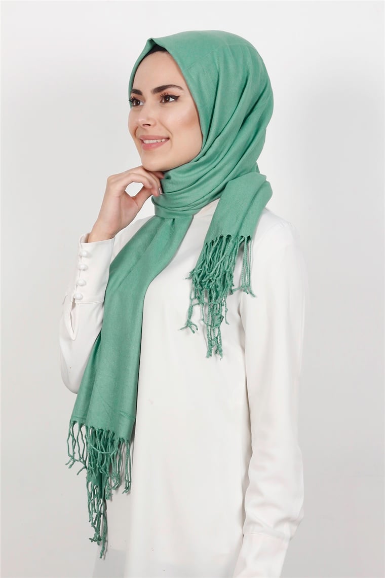 520-0001-23 DÜZ PAŞMİNA ŞAL SU YEŞİLİ