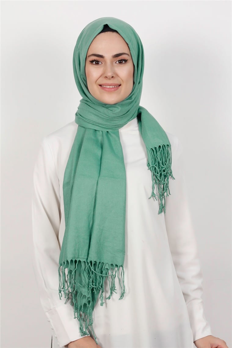 520-0001-23 DÜZ PAŞMİNA ŞAL SU YEŞİLİ