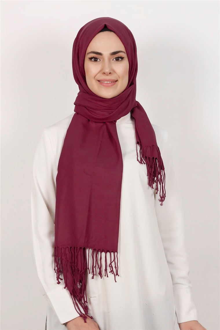 520-0001-24 DÜZ PAŞMİNA ŞAL AÇIK BORDO
