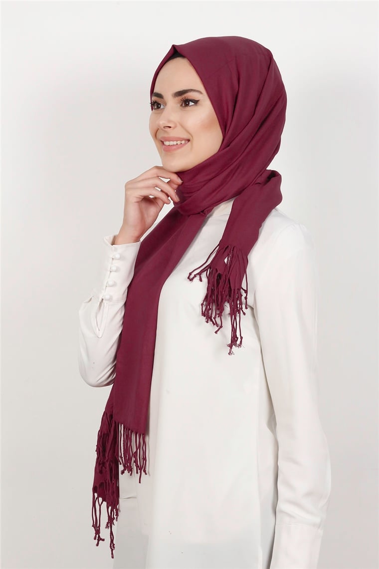 520-0001-24 DÜZ PAŞMİNA ŞAL AÇIK BORDO