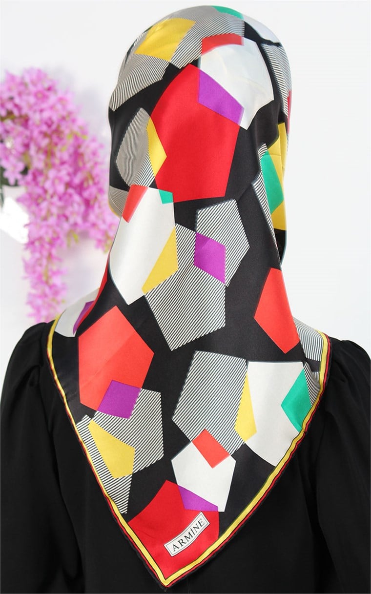 3863-01 ARMİNE İPEK SİYAH KIRMIZI