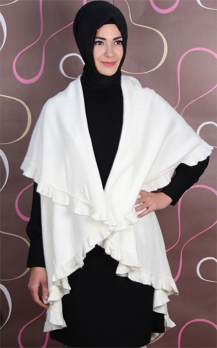 509-0002-03 YELEKLİ PELERİN BEYAZ