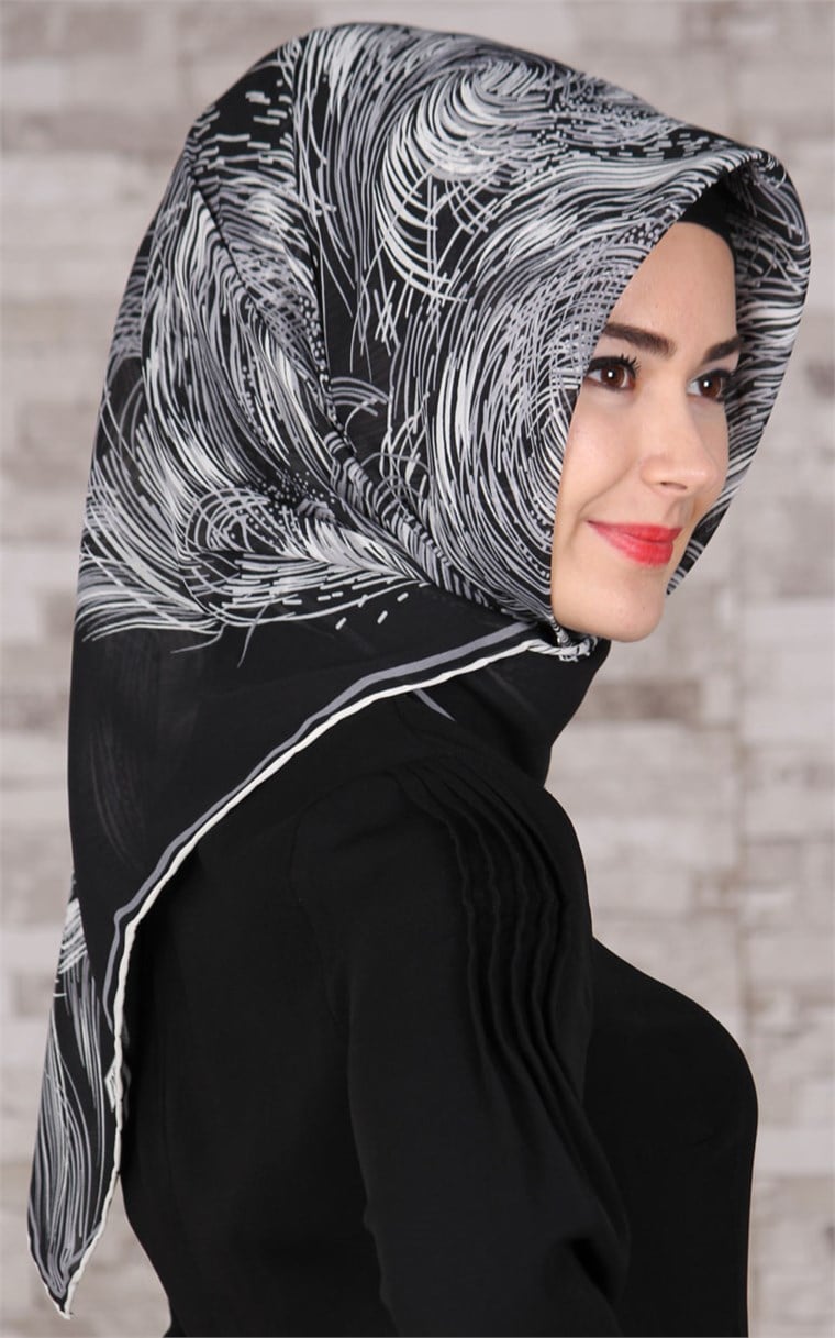 116-0002-01 PİRAMİT KREP EŞARP SİYAH