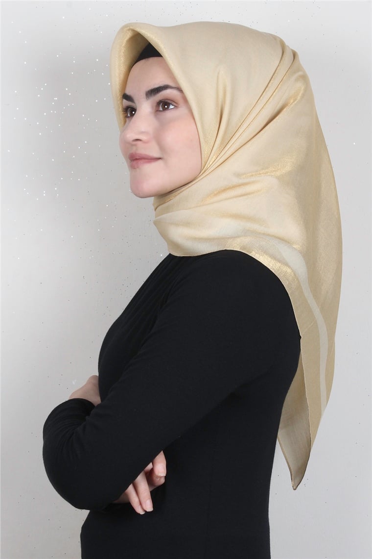 Abiye Bordürlü Eşarp 6002-29 Açık Gold