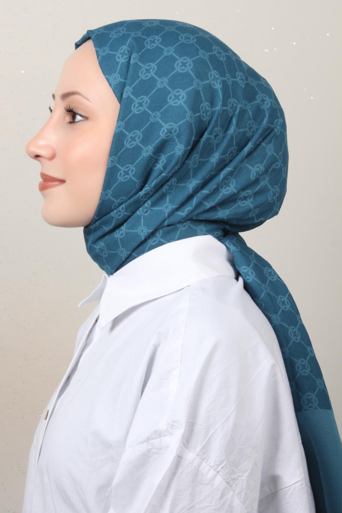 Aker Elegance Monogram Şal 1090100-923 Petrol