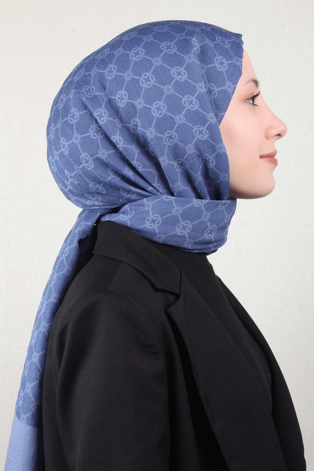 Aker Elegance Monogram Şal 4108-6 İndigo