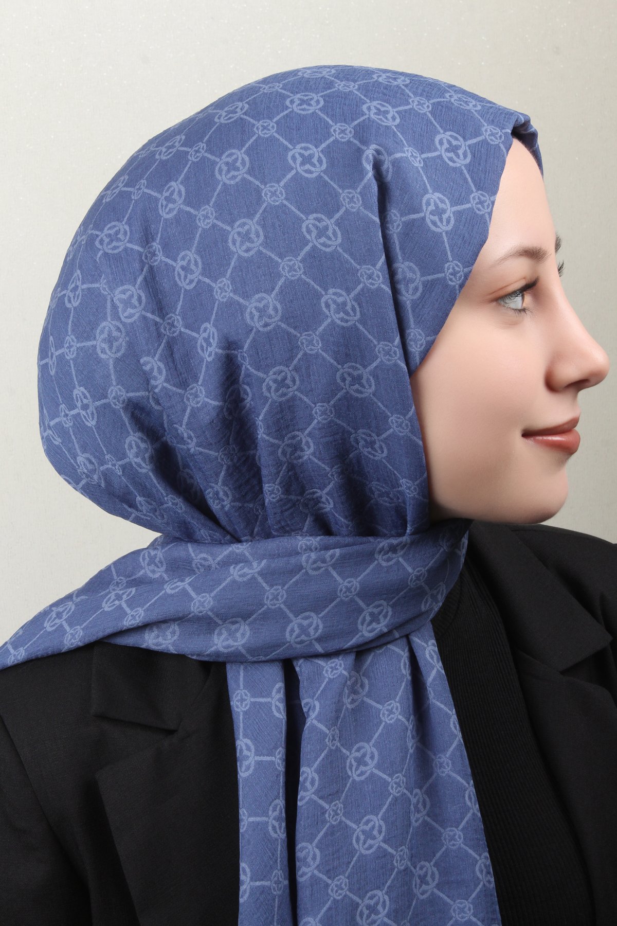 Aker Elegance Monogram Şal 4108-6 İndigo
