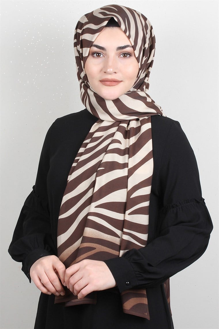 Armine Desenli Modal Şal 8681-4 Kahverengi-Vizon
