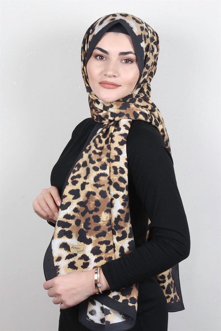 Armine Desenli Modal Şal 8682-2 Leopar Gold