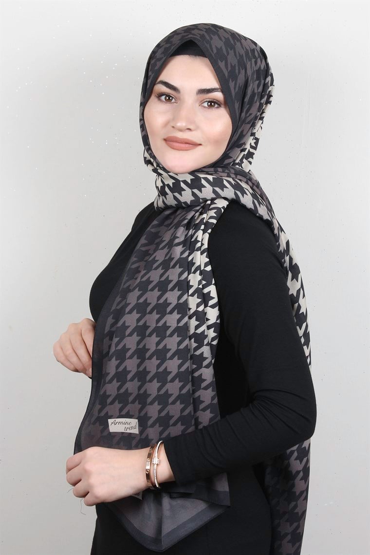 Armine Desenli Modal Şal 8683-1 Kaz Ayağı Vizon