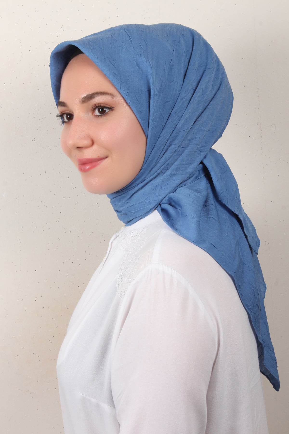 Bambu Kraşlı Eşarp 3081-58 Mavi