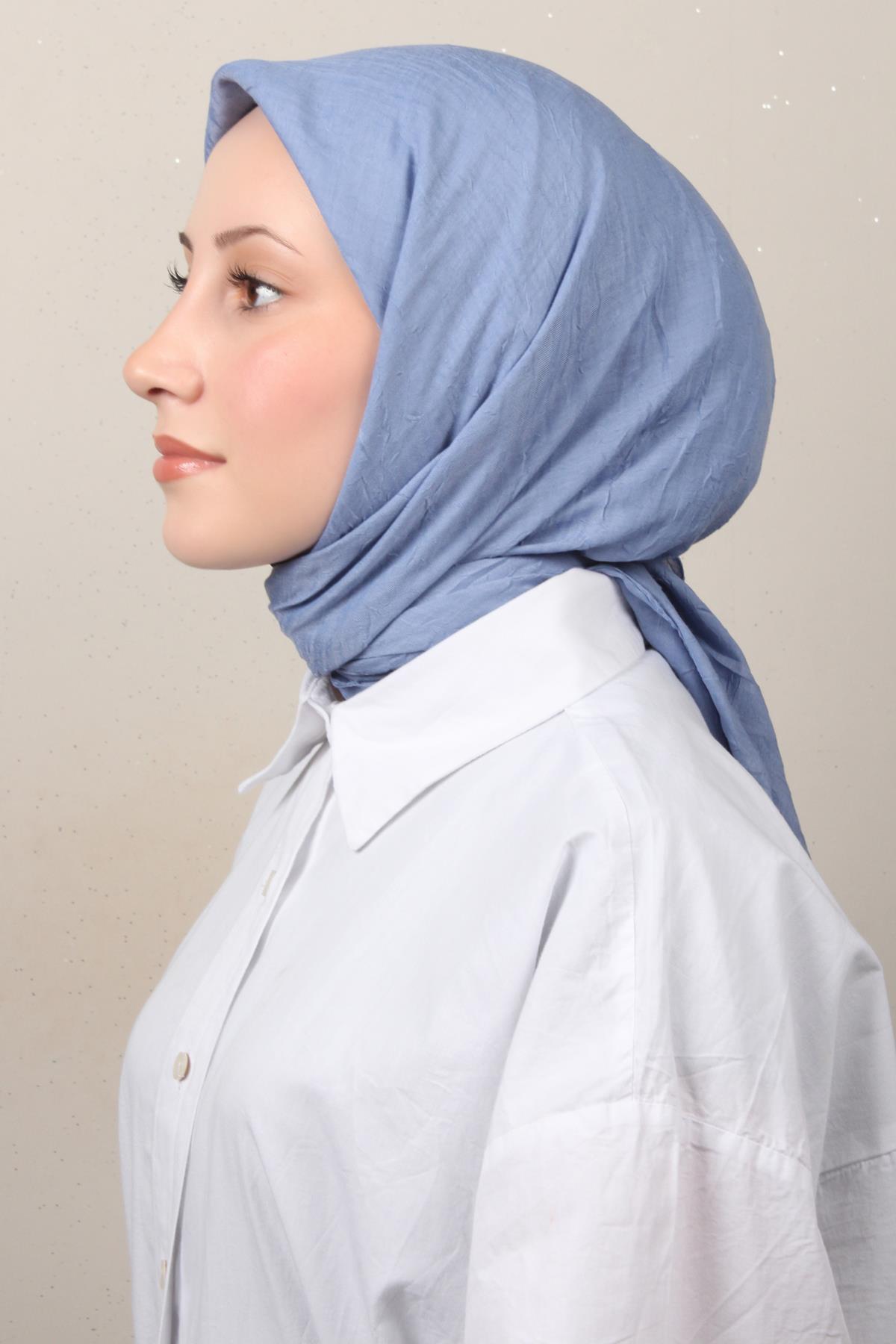 Bambu Kraşlı Eşarp 3081-67 Buz Mavisi 