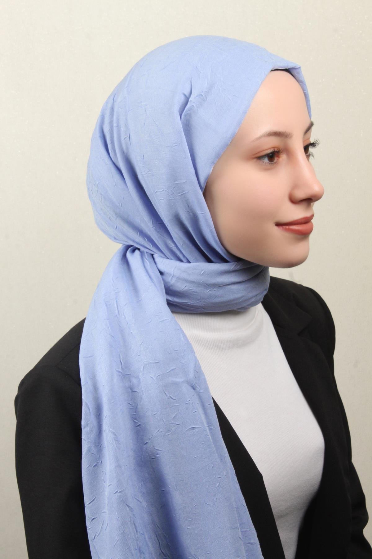 Bambu Kraşlı Şal 2724-124 Bebe Mavisi