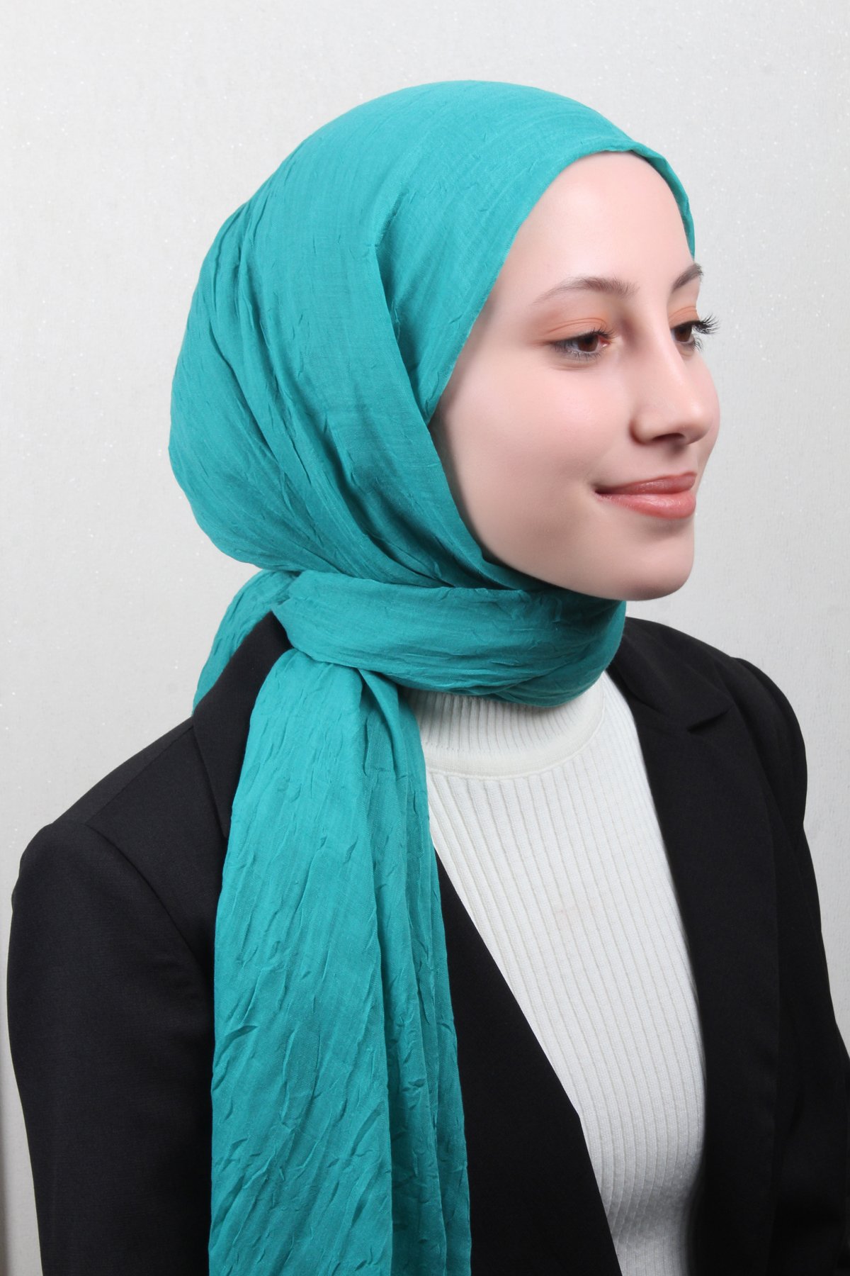 Bambu Kraşlı Şal 2724-125 Turkuaz