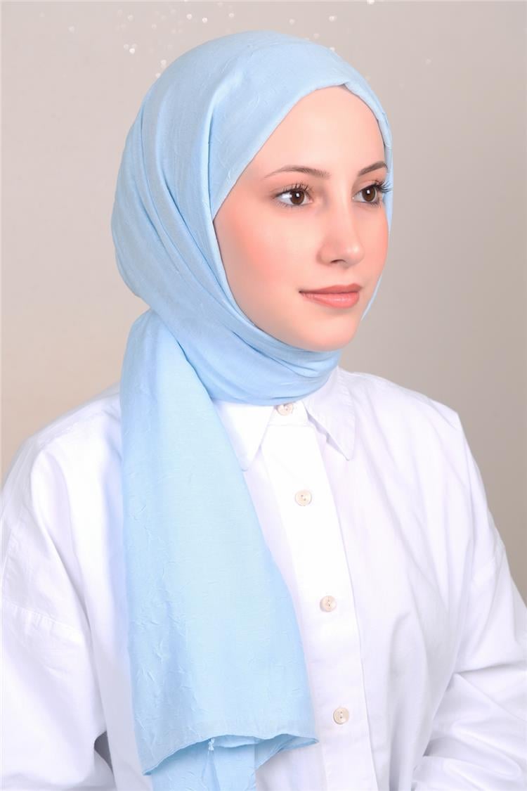 Bambu Kraşlı Şal 2724-147 Bebe Mavisi 