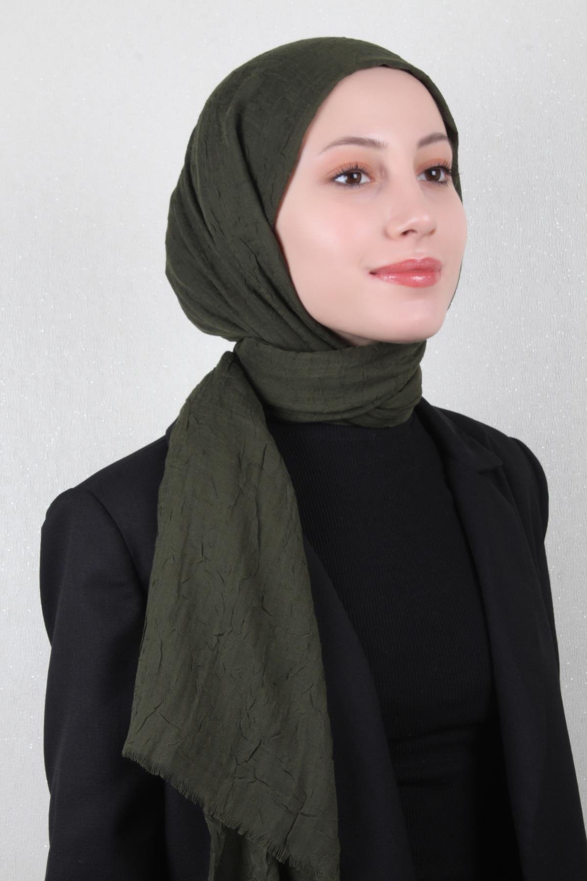 Bambu Kraşlı Şal 2724-7 Çam Yeşili