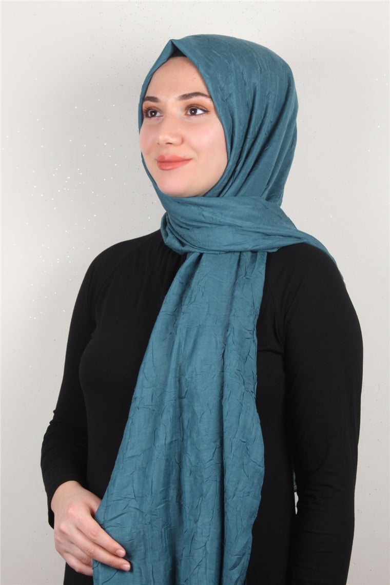 Bambu Kraşlı Şal 2724-85 Petrol Mavisi